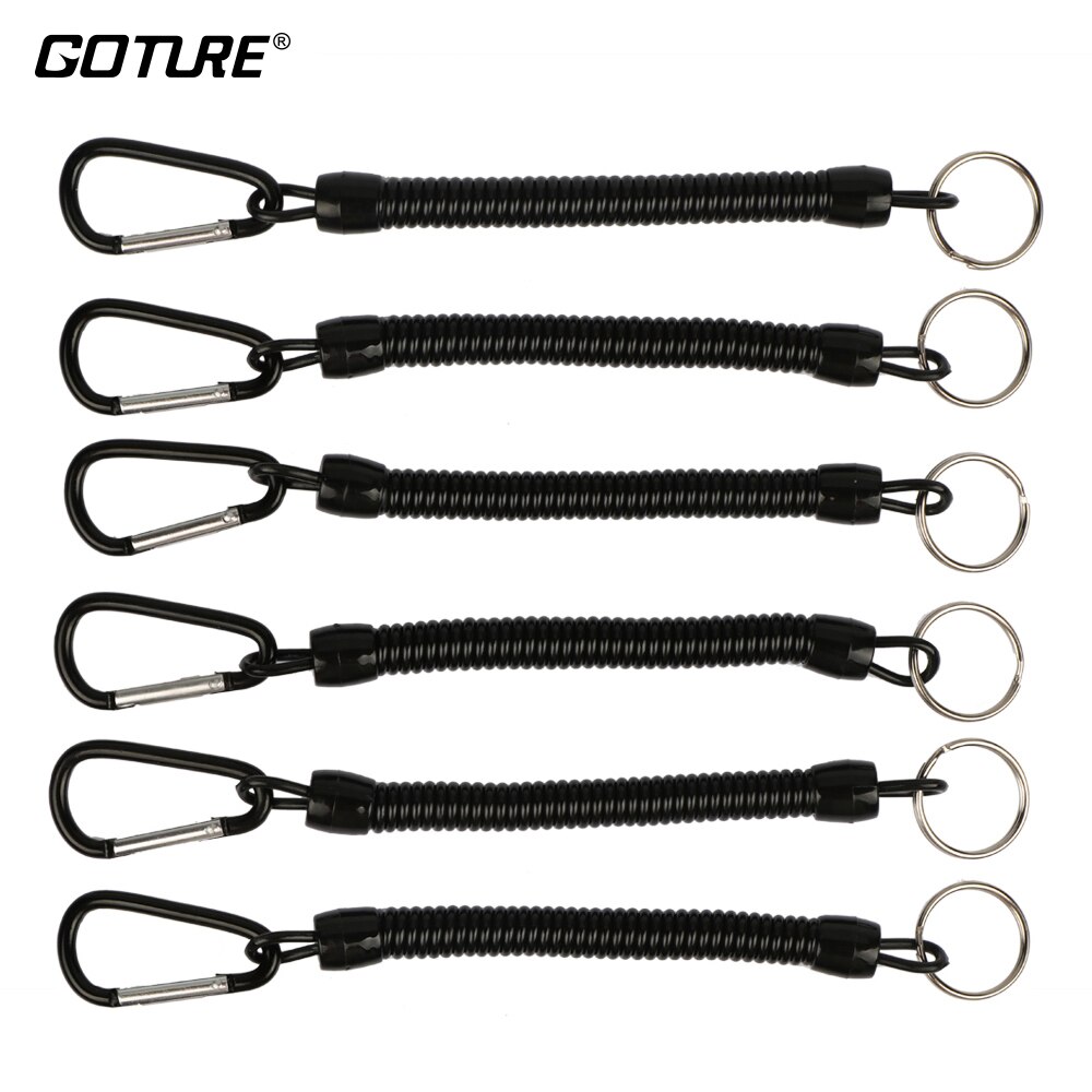 Goture 6pcs Fishing Lanyard 22.5cm Boating Fishing Rope Retractable Plastic Spiral Coiled TetherCarabiner Pliers Lip Grips